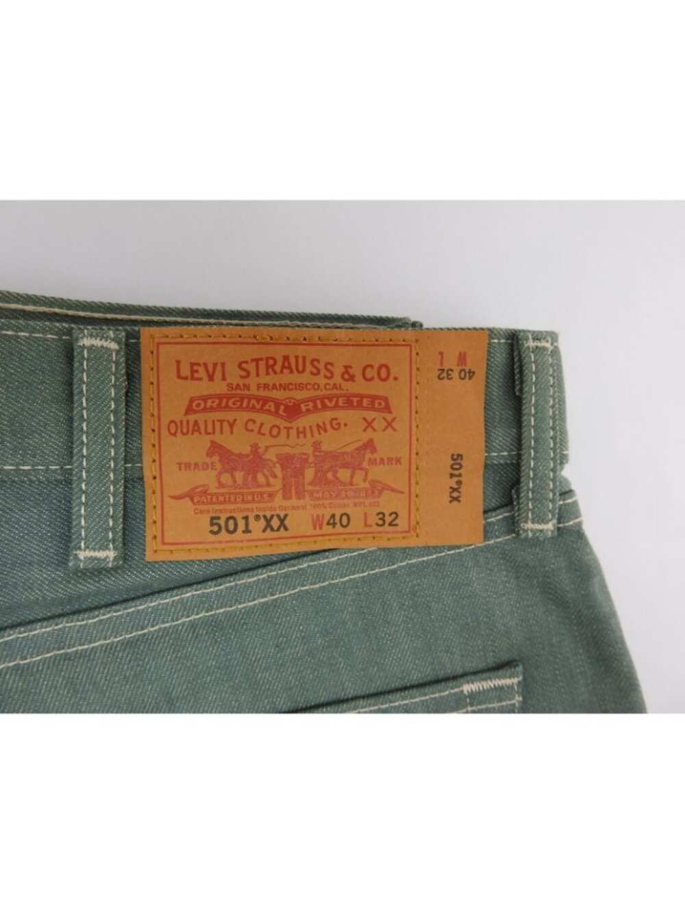 Levi Strauss 501 XX Green Jeans Mens 40x32 Button Fly Straight Leg Denim - Picture 3 of 11